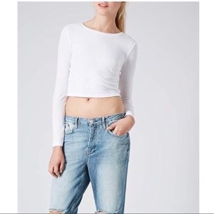Topshop white long sleeve crop top - size 10